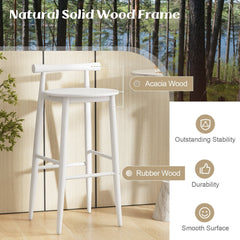 Set of 2 White Acacia Bar Stools with Rounded Seats, 30 Inch Seat Height
