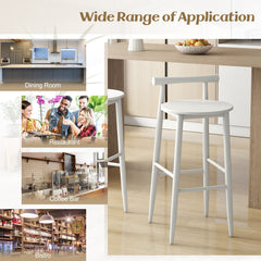 Set of 2 White Acacia Bar Stools with Rounded Seats, 30 Inch Seat Height
