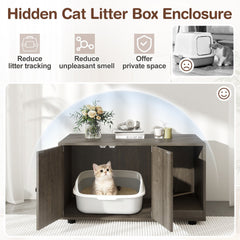 Wooden Cat Litter Box Enclosure Hidden Litter Box Furniture with Scratching Board-Oak