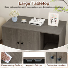 Wooden Cat Litter Box Enclosure Hidden Litter Box Furniture with Scratching Board-Oak