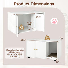 Wooden Cat Litter Box Enclosure Hidden Litter Box Furniture with Scratching Board-White