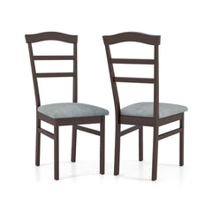 Set of 2 Ladder Back Dining Chairs with Linen Seat, Coffee Rubber Wood