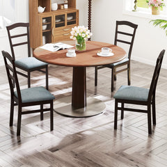 Set of 2 Ladder Back Dining Chairs with Linen Seat, Coffee Rubber Wood