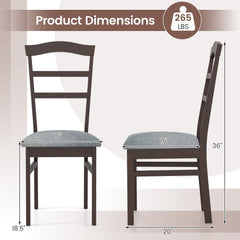 Set of 2 Ladder Back Dining Chairs with Linen Seat, Coffee Rubber Wood