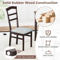 Set of 2 Ladder Back Dining Chairs with Linen Seat, Coffee Rubber Wood