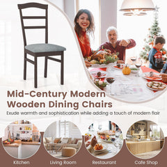 Set of 2 Ladder Back Dining Chairs with Linen Seat, Coffee Rubber Wood