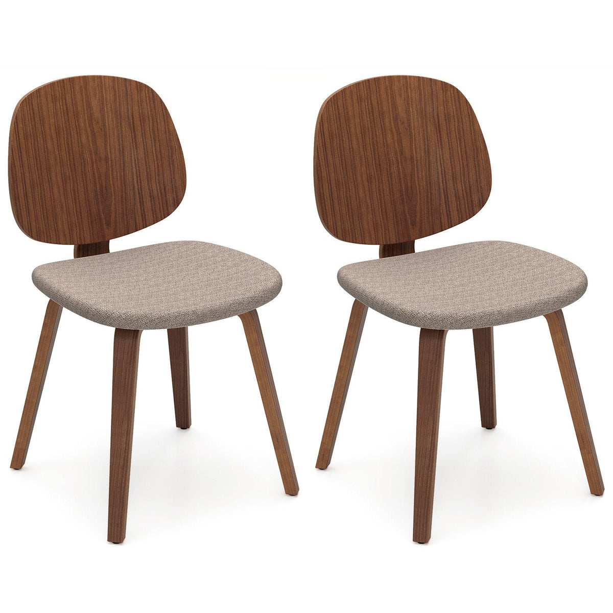 Set of 2 Bentwood Dining Chairs with Curved Back and Chenille Seat, Walnut