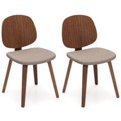 Set of 2 Bentwood Dining Chairs with Curved Back and Chenille Seat, Walnut