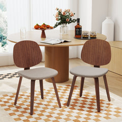 Set of 2 Bentwood Dining Chairs with Curved Back and Chenille Seat, Walnut