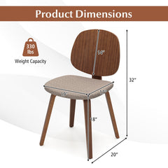 Set of 2 Bentwood Dining Chairs with Curved Back and Chenille Seat, Walnut