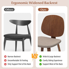 Set of 2 Bentwood Dining Chairs with Curved Back and Chenille Seat, Walnut