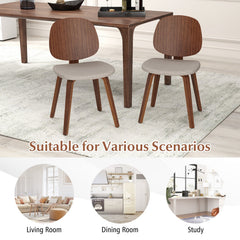 Set of 2 Bentwood Dining Chairs with Curved Back and Chenille Seat, Walnut