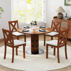 Set of 2 X Back Dining Chairs with Nailhead Trim, Acacia Wood and Beige Linen