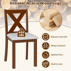 Set of 2 X Back Dining Chairs with Nailhead Trim, Acacia Wood and Beige Linen