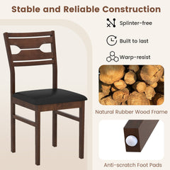 Set of 2 Dining Chairs with Cut Out Back and Black PU Seat, Walnut Rubber Wood