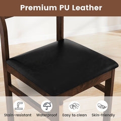Set of 2 Dining Chairs with Cut Out Back and Black PU Seat, Walnut Rubber Wood