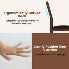 Set of 2 Dining Chairs with Cut Out Back and Black PU Seat, Walnut Rubber Wood