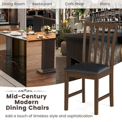 Set of 2 Slat Back Dining Chairs with PVC Leather Seat, Brown Rubber Wood