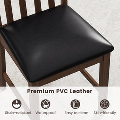 Set of 2 Slat Back Dining Chairs with PVC Leather Seat, Brown Rubber Wood