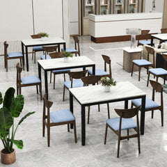 Set of 2 Dining Chairs with Crescent Wood Back and Blue Linen Seat, Greyed Wood