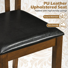 Set of 4 Tall Slat Back Dining Chairs with PU Leather Seat, Walnut Rubber Wood