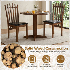 Set of 4 Tall Slat Back Dining Chairs with PU Leather Seat, Walnut Rubber Wood