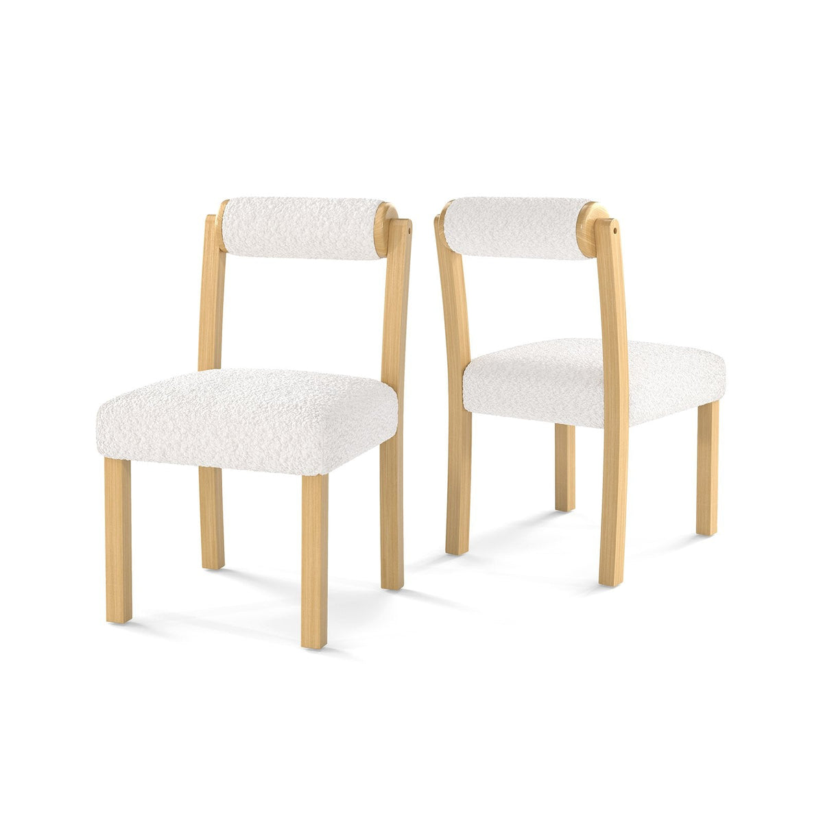 Set of 2 Dining Chairs with Cylinder Sherpa Back and 5.5 Inch Thick Seat, Natural Wood
