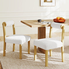 Set of 2 Dining Chairs with Cylinder Sherpa Back and 5.5 Inch Thick Seat, Natural Wood