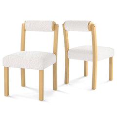 Set of 2 Dining Chairs with Cylinder Sherpa Back and 5.5 Inch Thick Seat, Natural Wood