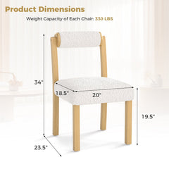 Set of 2 Dining Chairs with Cylinder Sherpa Back and 5.5 Inch Thick Seat, Natural Wood