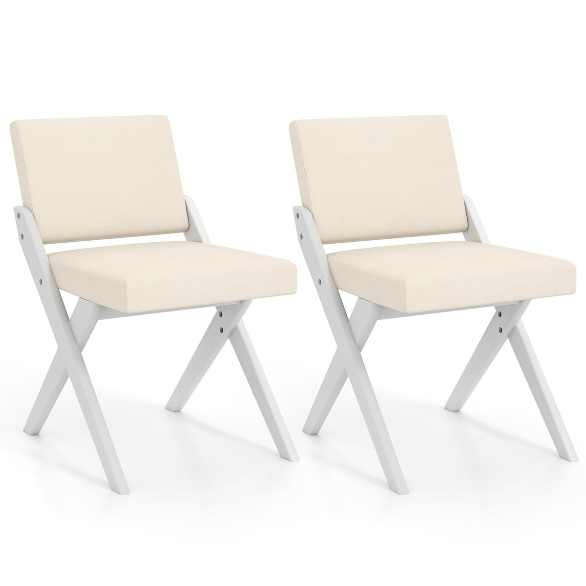 Set of 2 White X Frame Dining Chairs with Padded Back and Seat