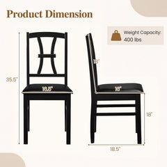 Set of 2 Dining Chairs with Patterned Back and Faux Leather Seat, Black