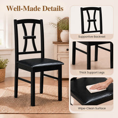 Set of 2 Dining Chairs with Patterned Back and Faux Leather Seat, Black