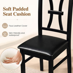 Set of 2 Dining Chairs with Patterned Back and Faux Leather Seat, Black