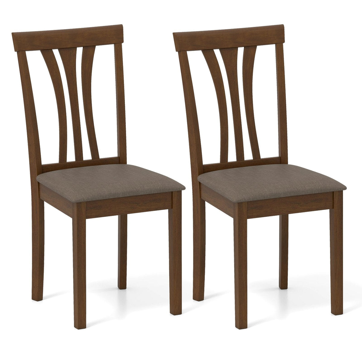 Set of 2 Split Splat Back Dining Chairs with Grey Linen Seat, Walnut Rubber Wood