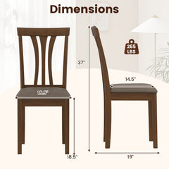 Set of 2 Split Splat Back Dining Chairs with Grey Linen Seat, Walnut Rubber Wood