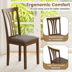 Set of 2 Split Splat Back Dining Chairs with Grey Linen Seat, Walnut Rubber Wood