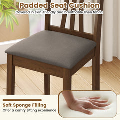 Set of 2 Split Splat Back Dining Chairs with Grey Linen Seat, Walnut Rubber Wood