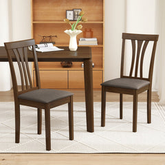Set of 2 Split Splat Back Dining Chairs with Grey Linen Seat, Walnut Rubber Wood