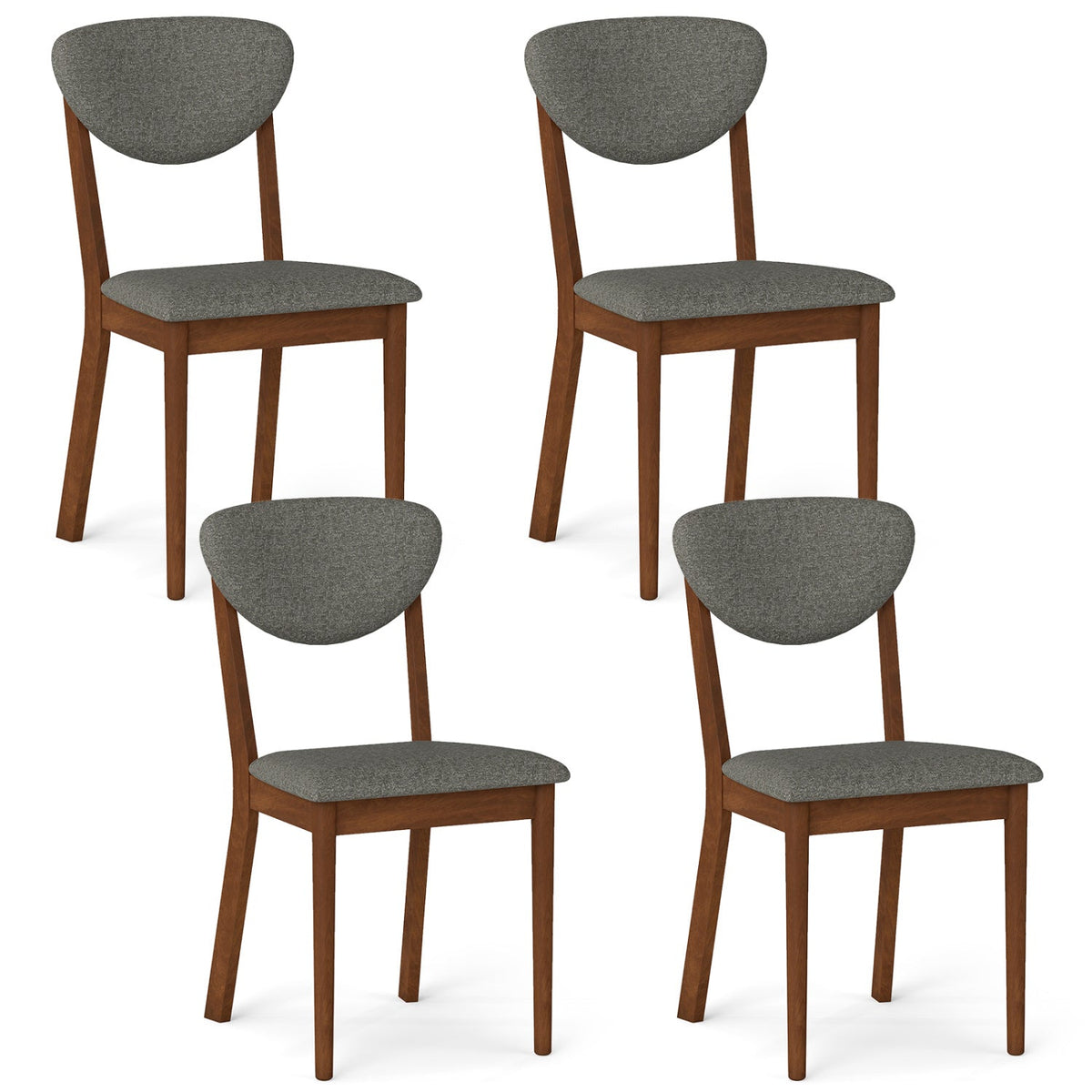 Set of 4 Dining Chairs with Rounded Padded Back and Seat, Walnut and Grey