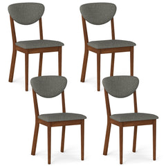 Set of 4 Dining Chairs with Rounded Padded Back and Seat, Walnut and Grey