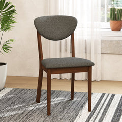 Set of 4 Dining Chairs with Rounded Padded Back and Seat, Walnut and Grey