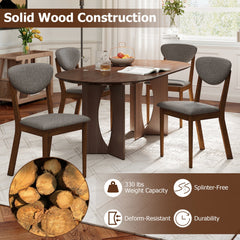 Set of 4 Dining Chairs with Rounded Padded Back and Seat, Walnut and Grey