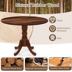 Wooden Dining Table with Round Tabletop and Curved Trestle Legs-Walnut