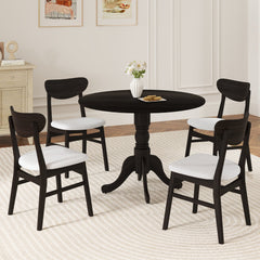 Wooden Dining Table with Round Tabletop and Curved Trestle Legs-Black