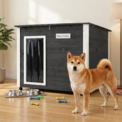 Wooden Dog House Outdoor with Natural Spruce Wood Frame, Removable Floor and Openable Asphalt Roof-S