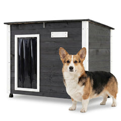 Wooden Dog House Outdoor with Natural Spruce Wood Frame, Removable Floor and Openable Asphalt Roof-S