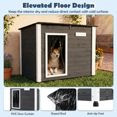 Wooden Dog House Outdoor with Natural Spruce Wood Frame, Removable Floor and Openable Asphalt Roof-S