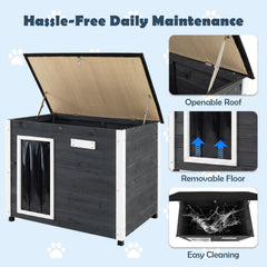 Wooden Dog House Outdoor with Natural Spruce Wood Frame, Removable Floor and Openable Asphalt Roof-S