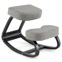 Wooden Ergonomic Rocking Kneeling Backless Chair with Padded Cushion-Grey